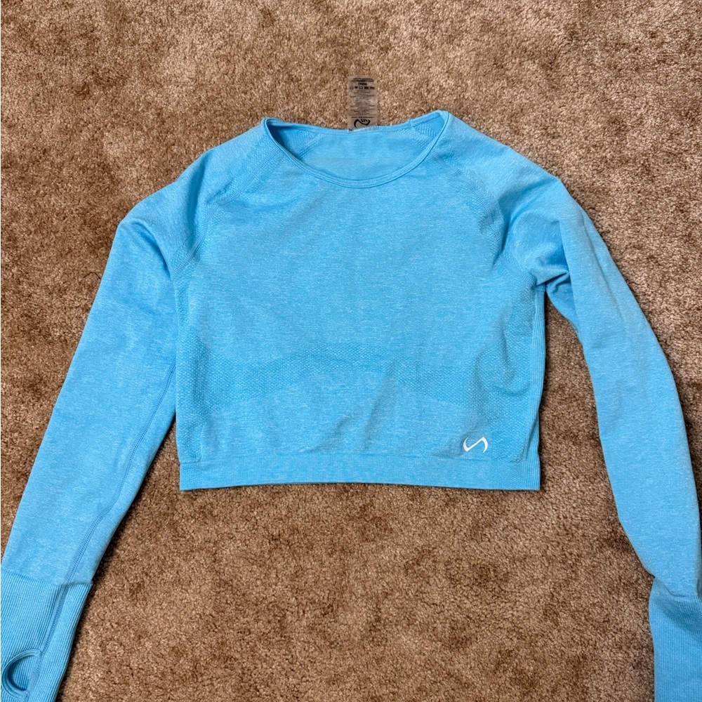 Blue Fitted Long Sleeve Crop Long Sleeve